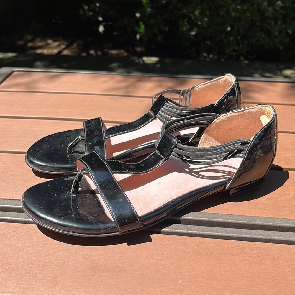 Taryn Rose Black Patent Sandals, 6.5